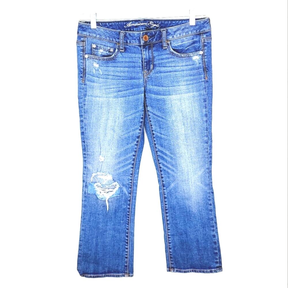 American Eagle Medium Wash Stretch Vintage Flare Denim Cropped Jeans Size 6
